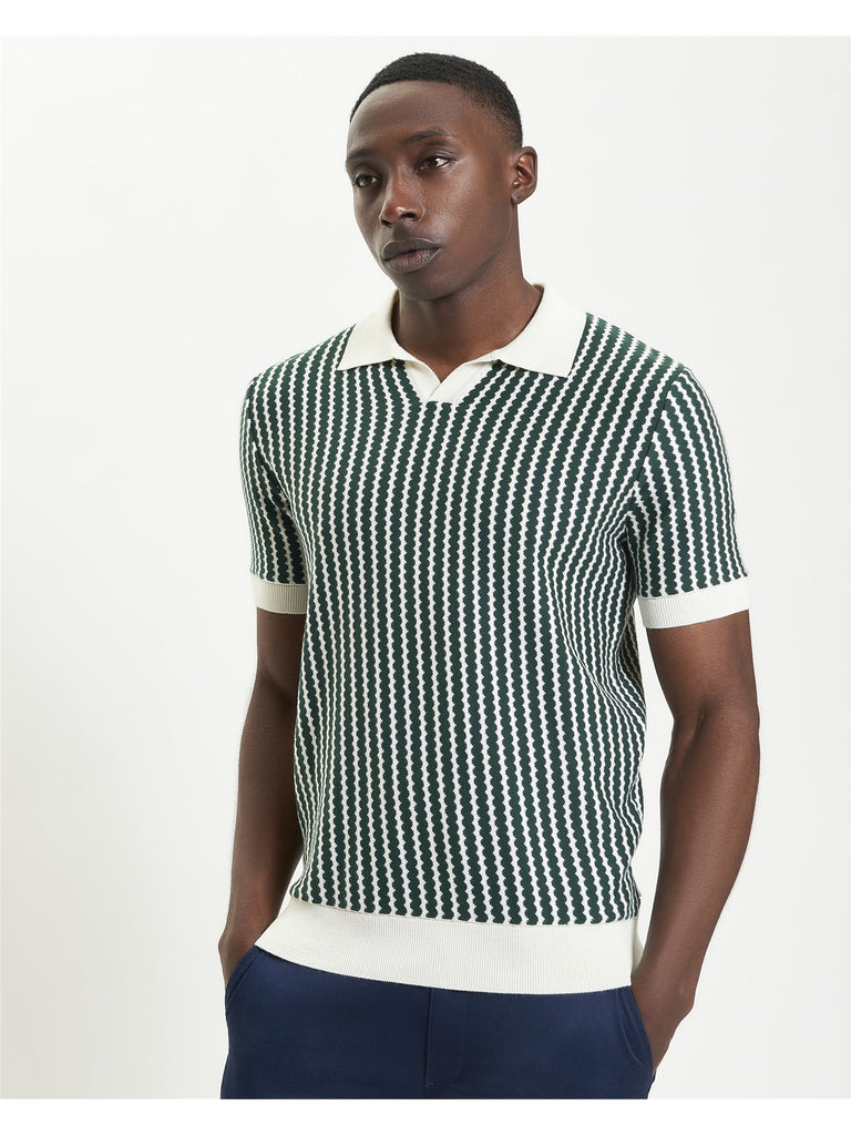 Ben Sherman Vertical Wave Knitted Polo - Snow White / Green