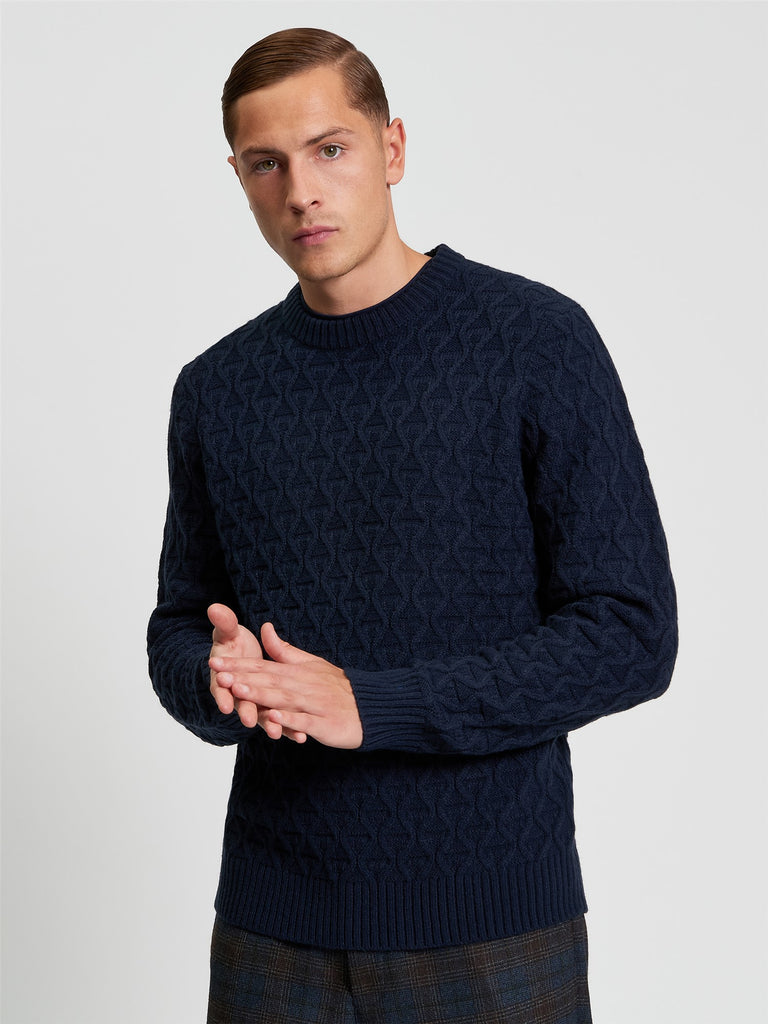 Ben Sherman Cable Texture Crew in Dark Navy