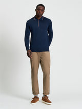 Ben Sherman Tipped Long sleeve Merino Polo - Dark Navy