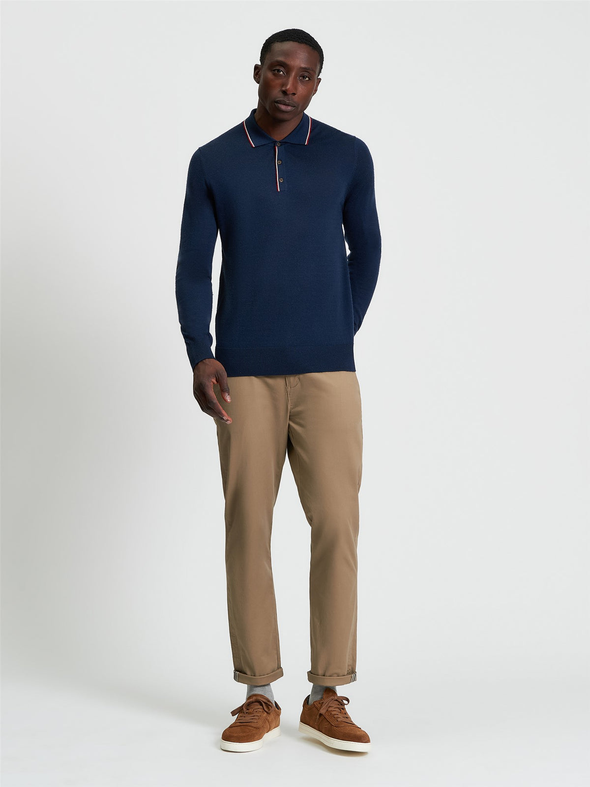Ben Sherman Tipped Long sleeve Merino Polo - Dark Navy