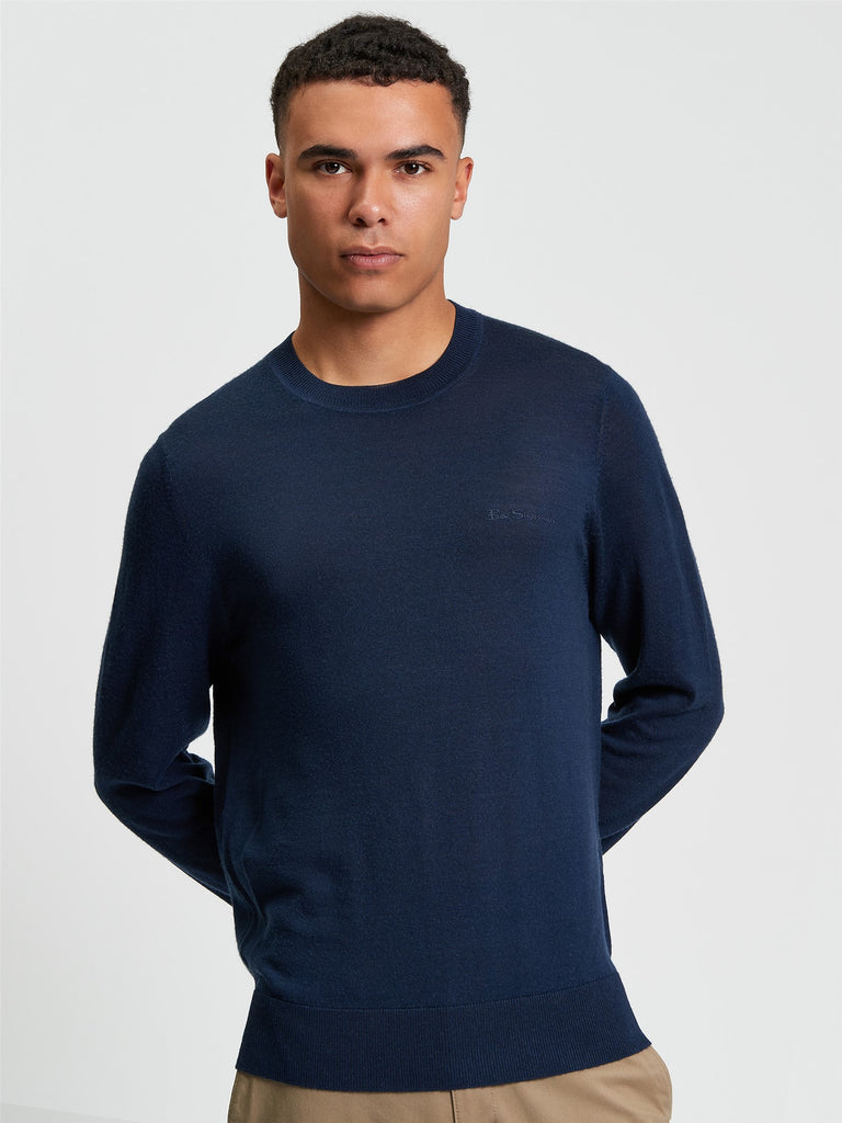 Ben Sherman Merino Crew Neck Pull - Dark Navy