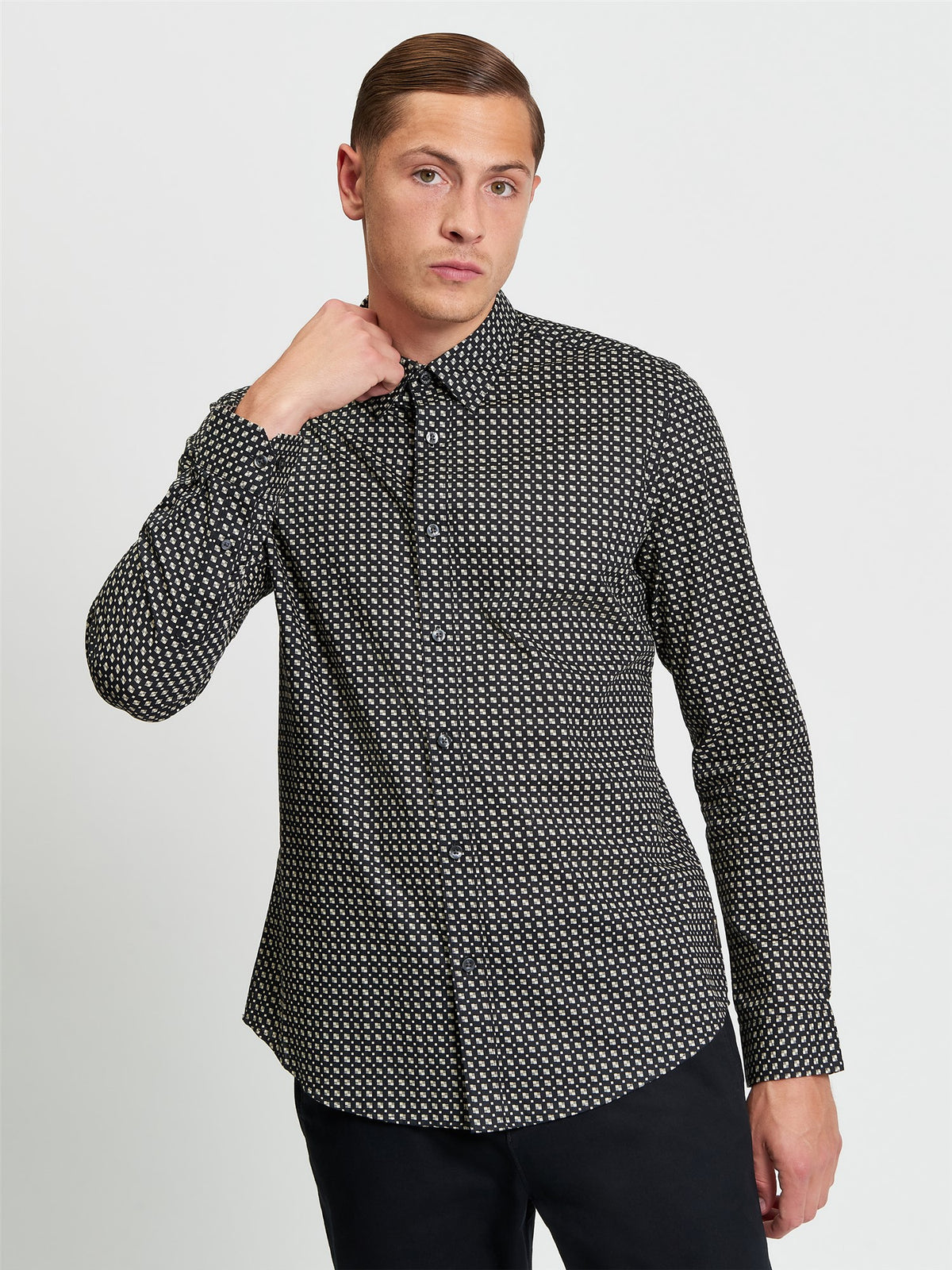 Ben Sherman Mono Block Print Shirt in Black