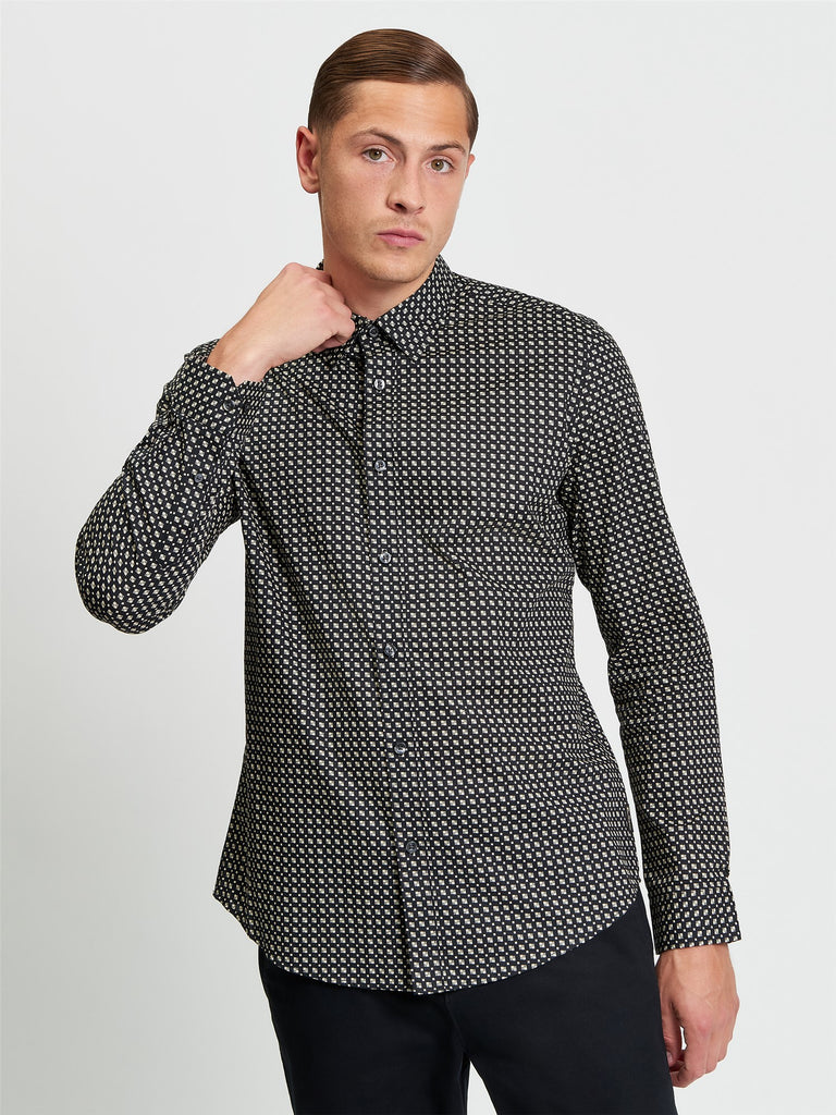Ben Sherman Mono Block Print Shirt in Black