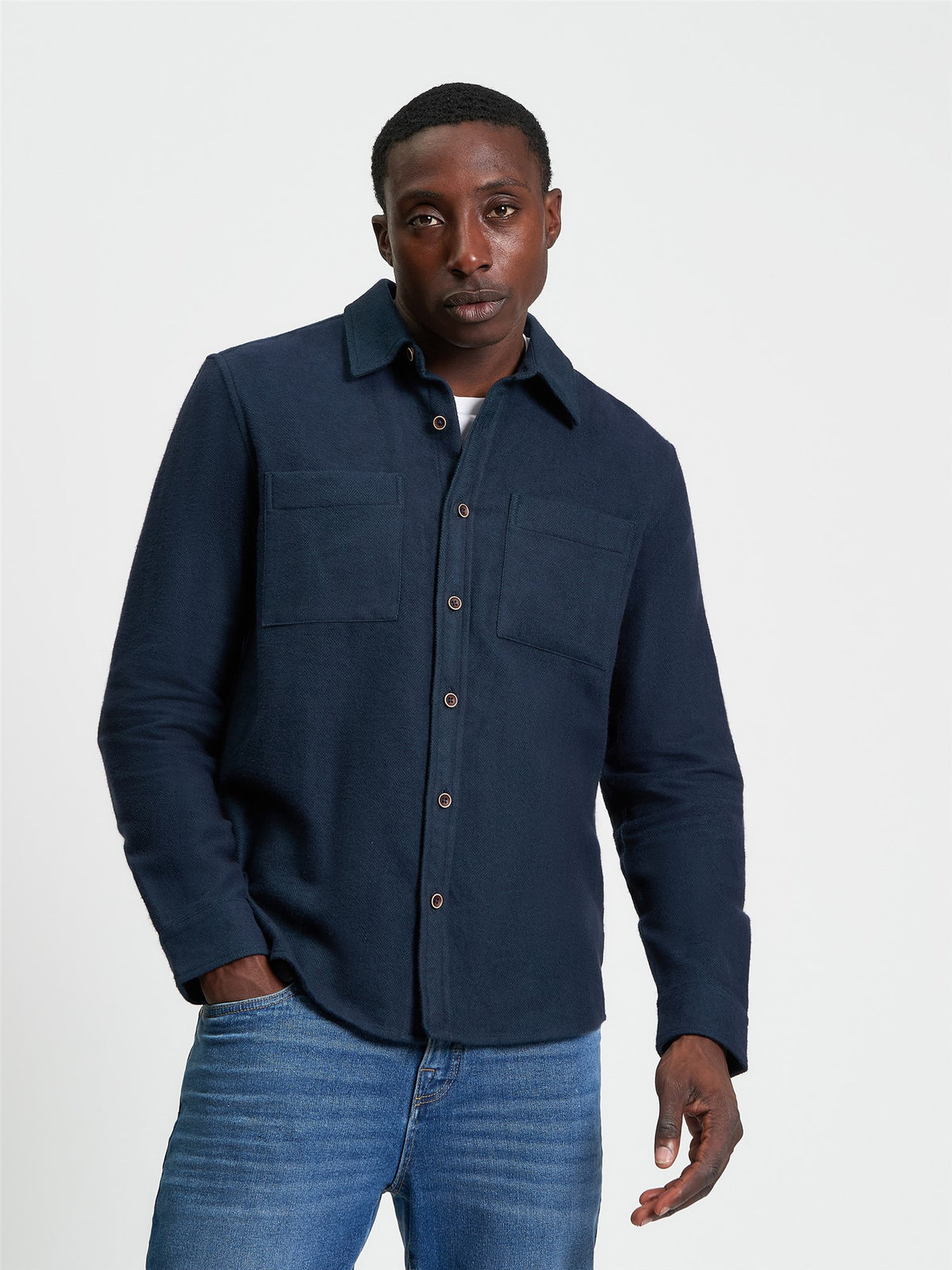 Ben Sherman Brushed Herringbone Overshirt in Dark Green