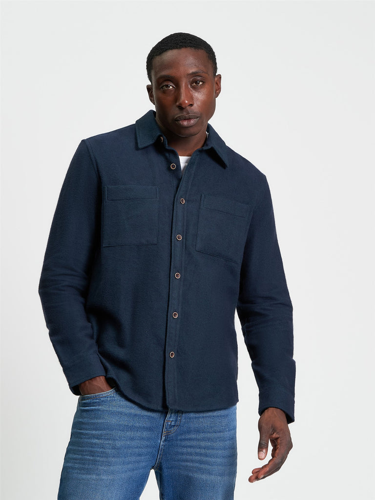 Ben Sherman Brushed Herringbone Overshirt in Dark Green