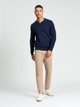 Ben Sherman Knitwear - Textured Long Sleeve Open Neck - Dark Navy