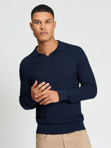 Ben Sherman Knitwear - Textured Long Sleeve Open Neck - Dark Navy