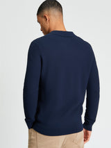 Ben Sherman Knitwear - Textured Long Sleeve Open Neck - Dark Navy