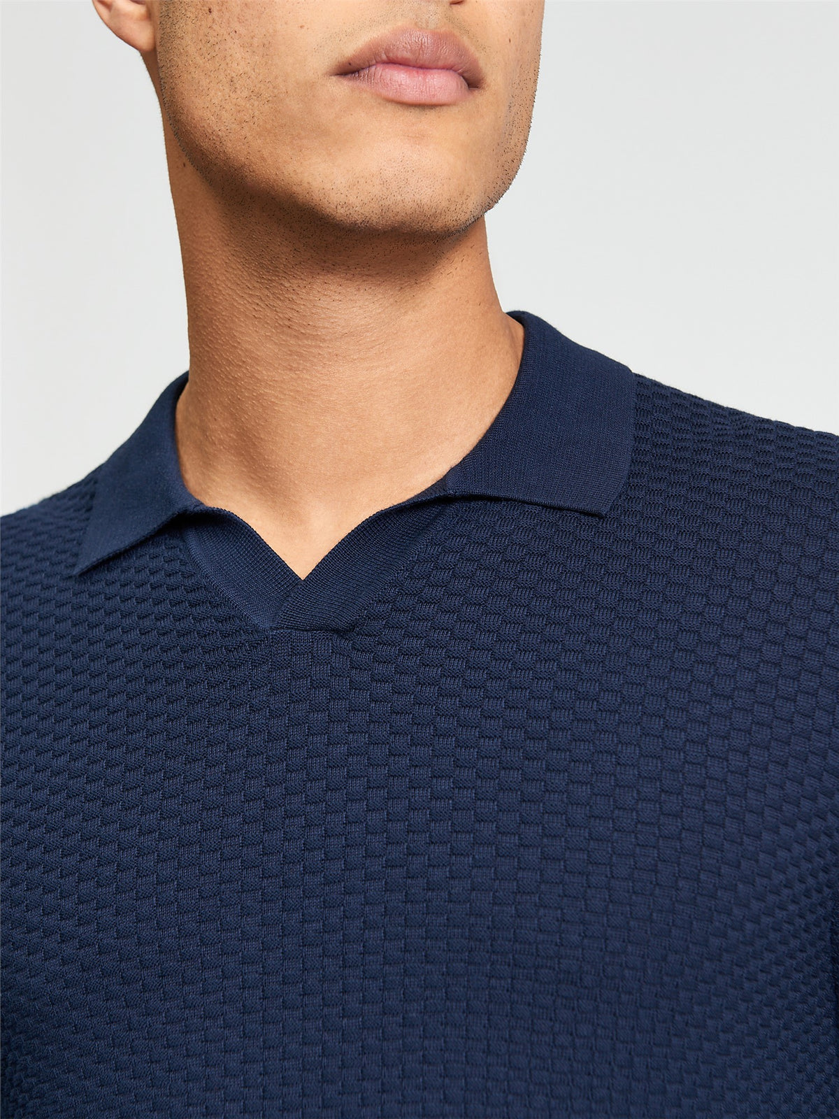 Ben Sherman Knitwear - Textured Long Sleeve Open Neck - Dark Navy