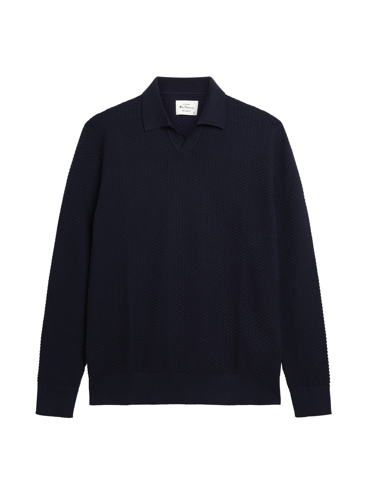 Ben Sherman Knitwear - Textured Long Sleeve Open Neck - Dark Navy