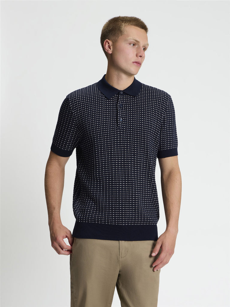 Ben Sherman Knitwear - Short Sleeve Bi Colour Knitted Polo - Dark Navy