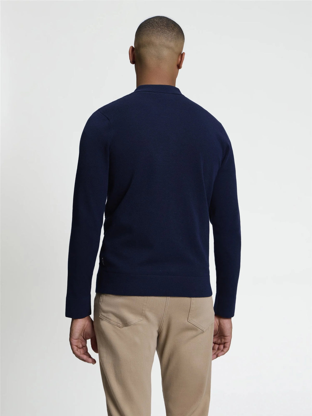 Ben Sherman Knitwear - Long Sleeve Checkerboard Button Through Knitted Shirt - Dark Navy