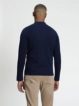 Ben Sherman Knitwear - Long Sleeve Checkerboard Button Through Knitted Shirt - Dark Navy
