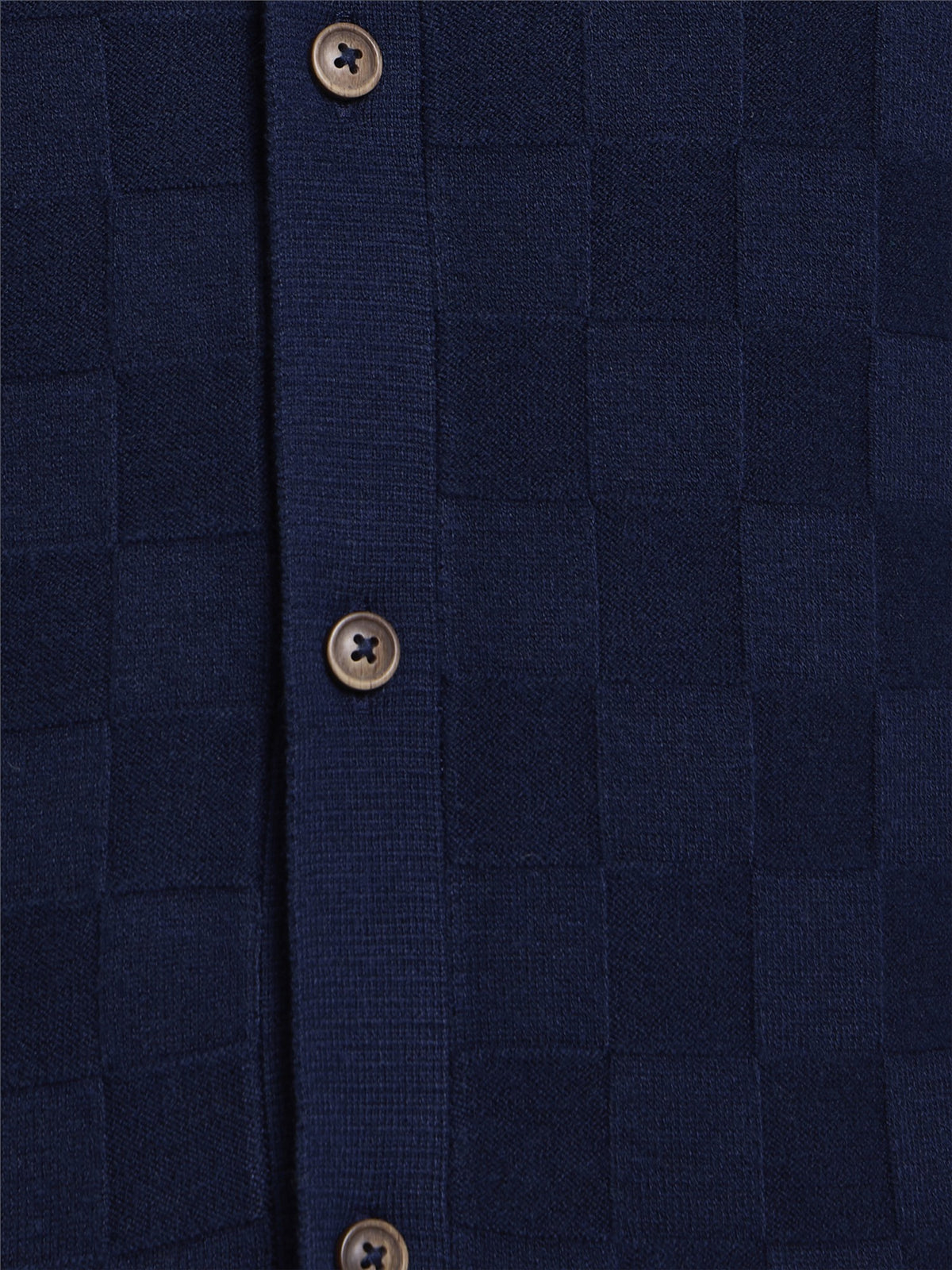 Ben Sherman Knitwear - Long Sleeve Checkerboard Button Through Knitted Shirt - Dark Navy