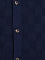 Ben Sherman Knitwear - Long Sleeve Checkerboard Button Through Knitted Shirt - Dark Navy