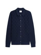 Ben Sherman Knitwear - Long Sleeve Checkerboard Button Through Knitted Shirt - Dark Navy