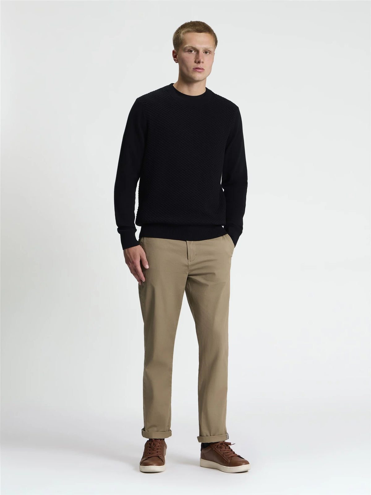 Ben Sherman Long Sleeve Texture Front Crew Neck Jumper - Black
