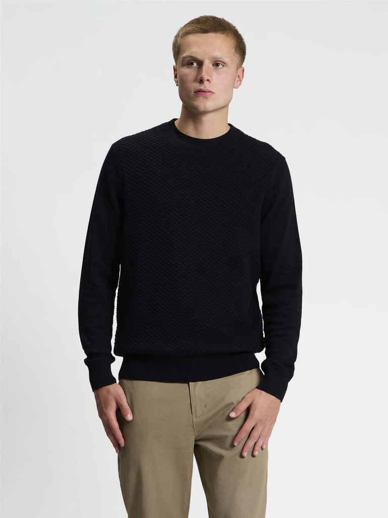 Ben Sherman Long Sleeve Texture Front Crew Neck Jumper - Black
