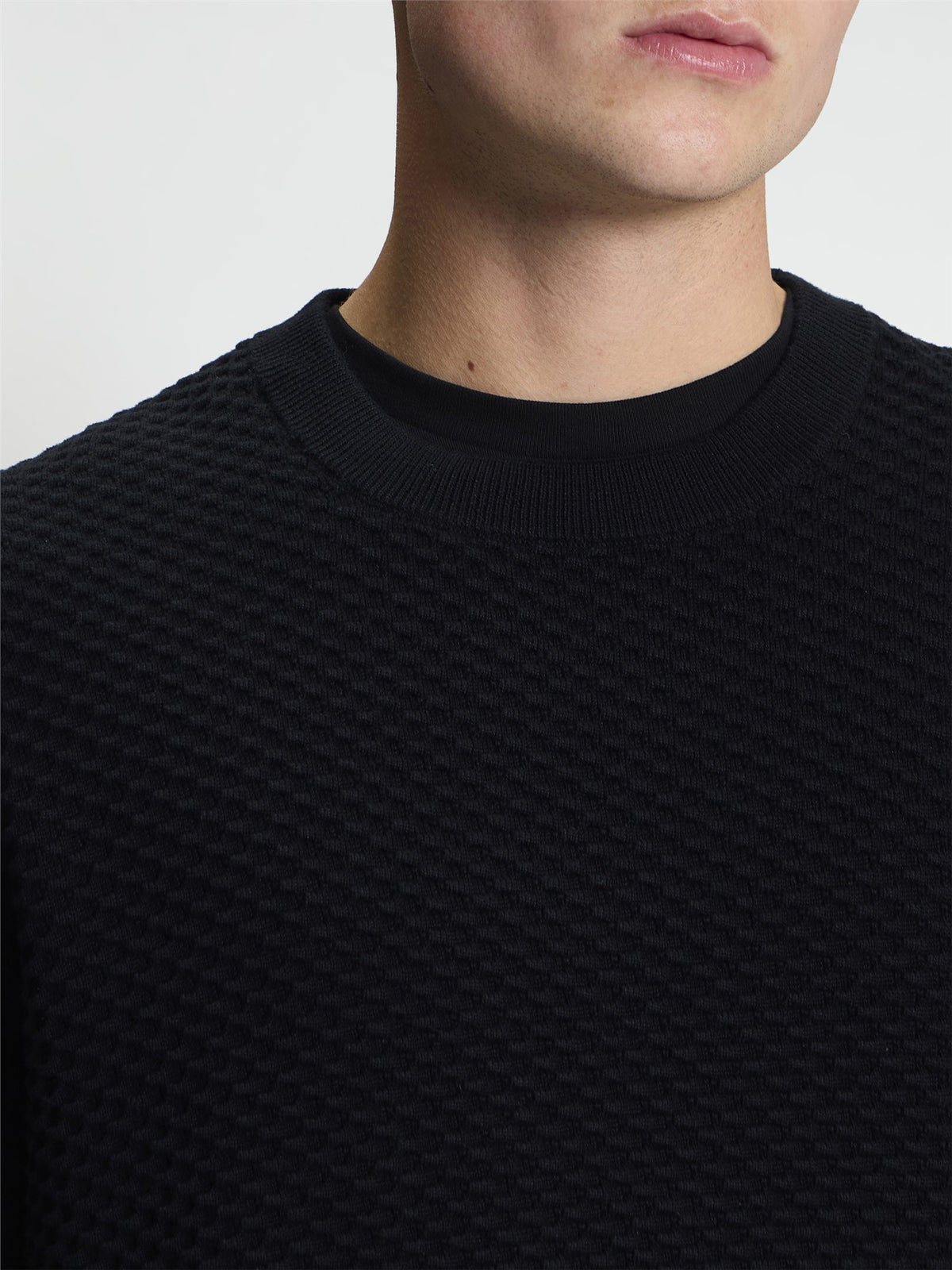 Ben Sherman Long Sleeve Texture Front Crew Neck Jumper - Black