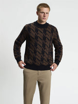 Ben Sherman Pull - Long Sleeve Dogtooth Crew Neck Jumper - Black / Brown