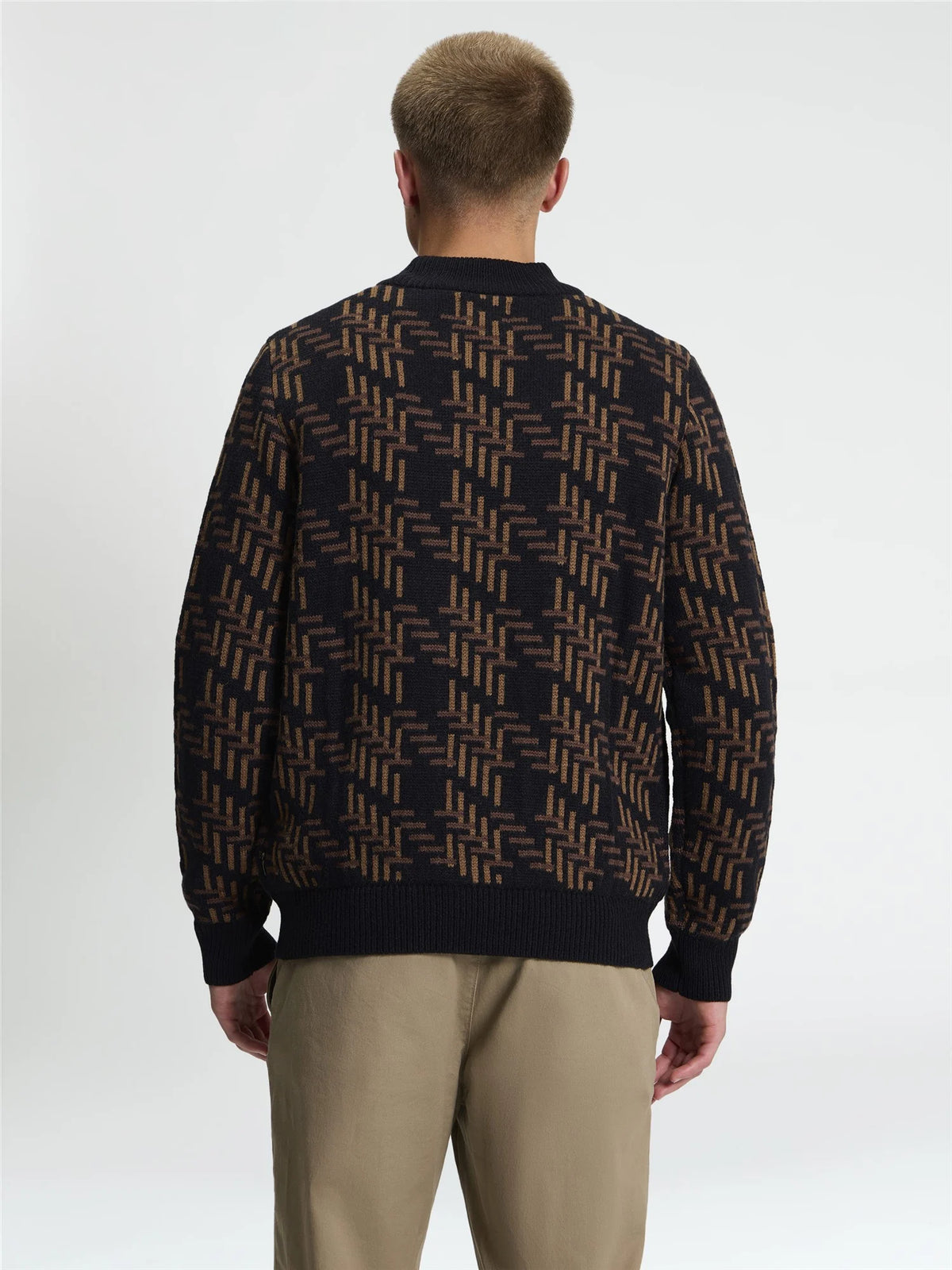 Ben Sherman Pull - Long Sleeve Dogtooth Crew Neck Jumper - Black / Brown