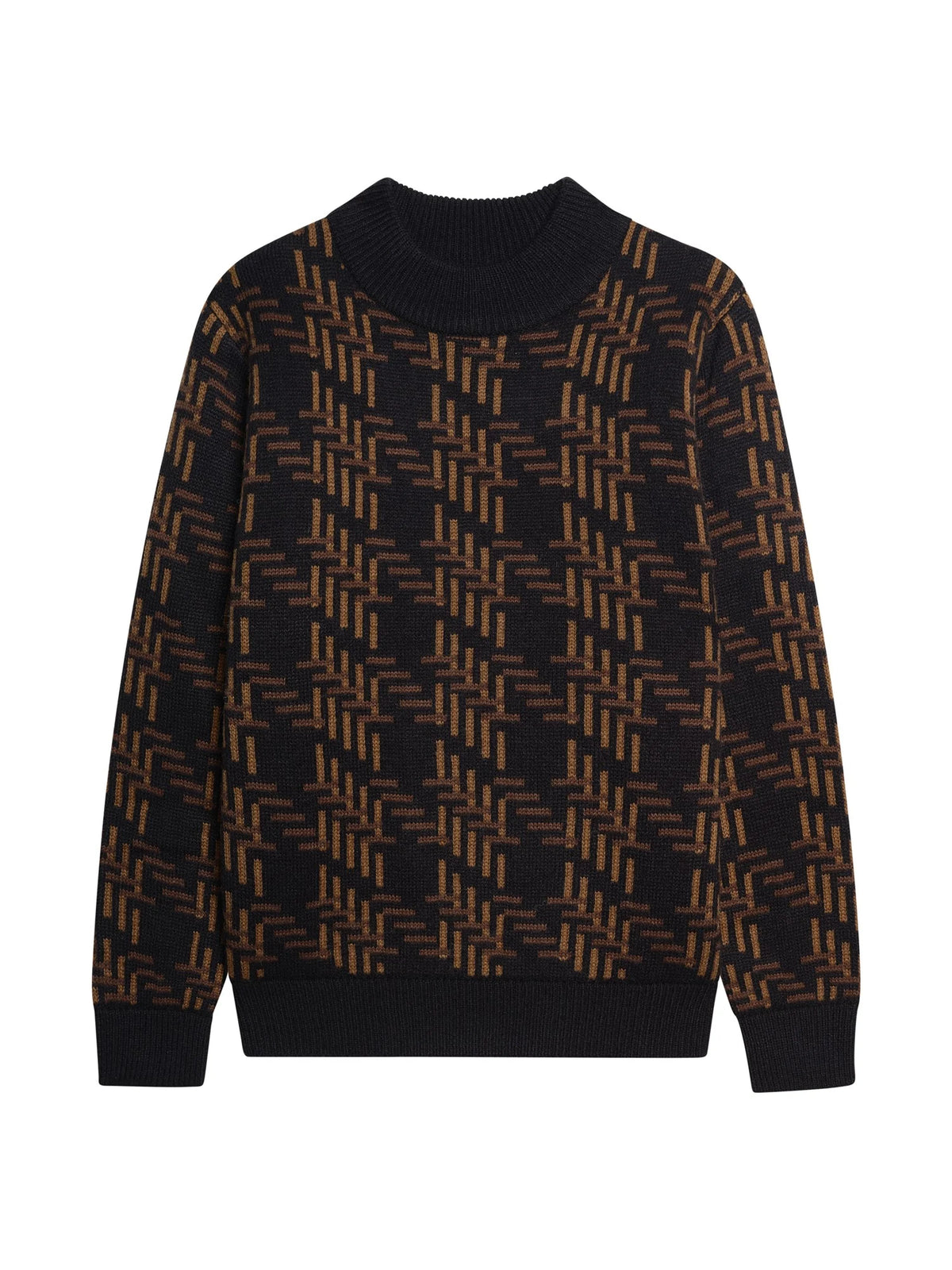 Ben Sherman Pull - Long Sleeve Dogtooth Crew Neck Jumper - Black / Brown