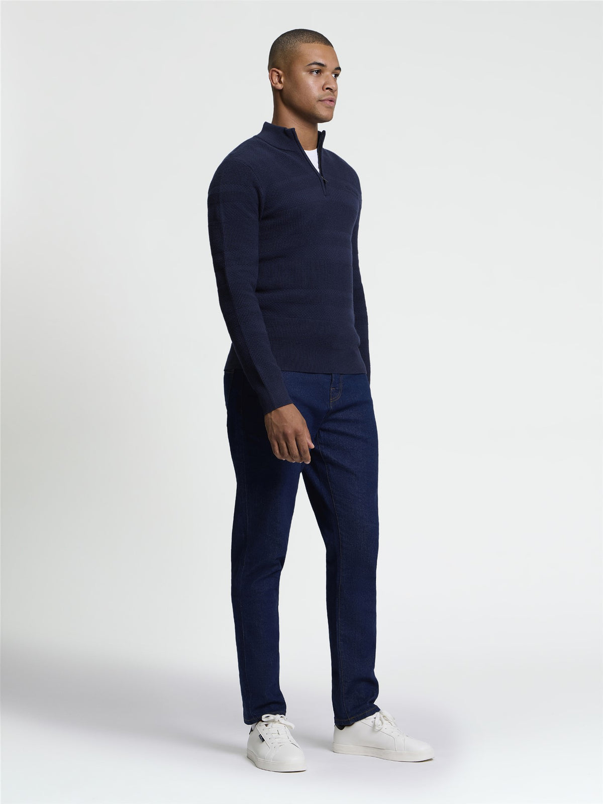 Ben Sherman Pull - Long Sleeve Placed Texture 1/4 Zip Jumper - Dark Navy