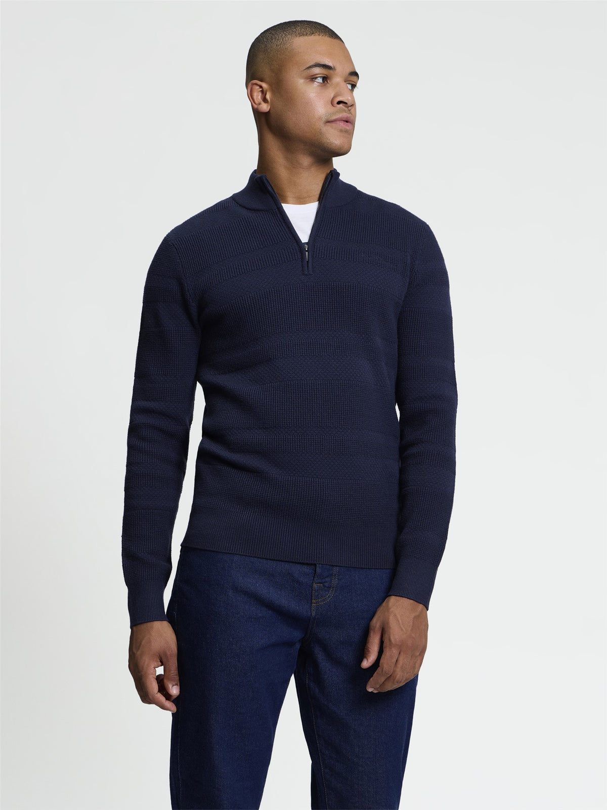 Ben Sherman Pull - Long Sleeve Placed Texture 1/4 Zip Jumper - Dark Navy