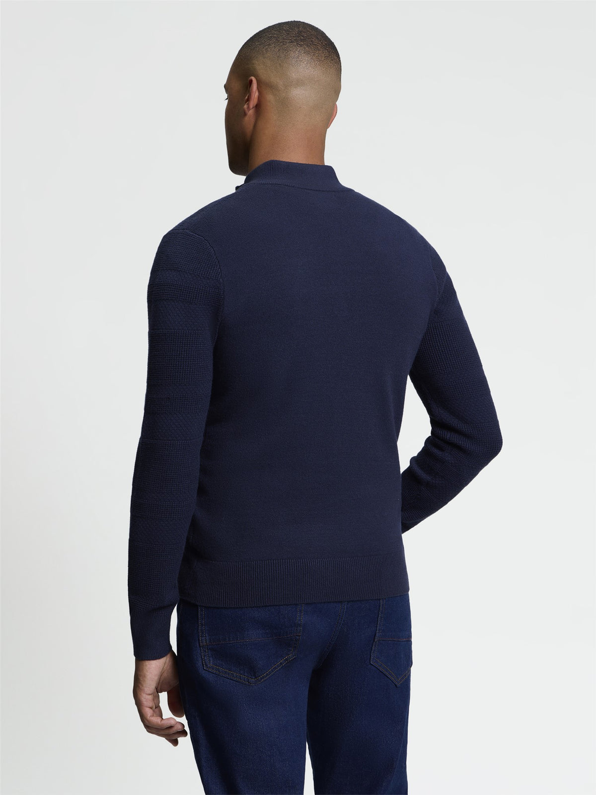 Ben Sherman Pull - Long Sleeve Placed Texture 1/4 Zip Jumper - Dark Navy