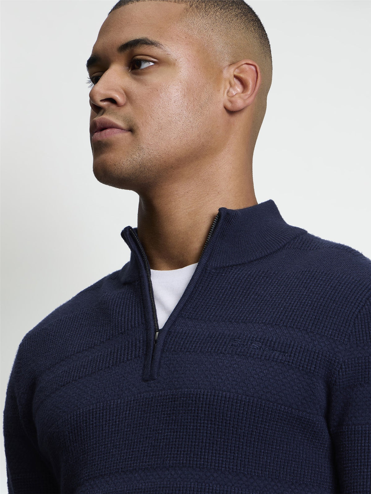 Ben Sherman Pull - Long Sleeve Placed Texture 1/4 Zip Jumper - Dark Navy