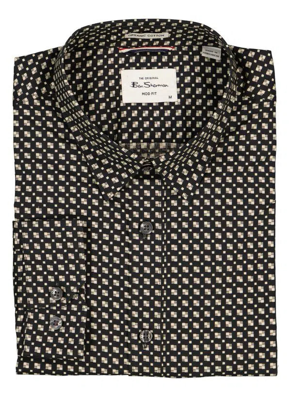 Ben Sherman Mono Block Print Shirt in Black