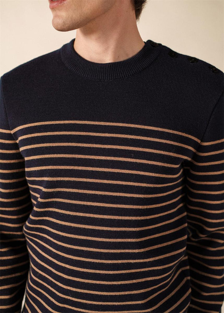Saint James Pull Binic - Marine/Beige Foncé