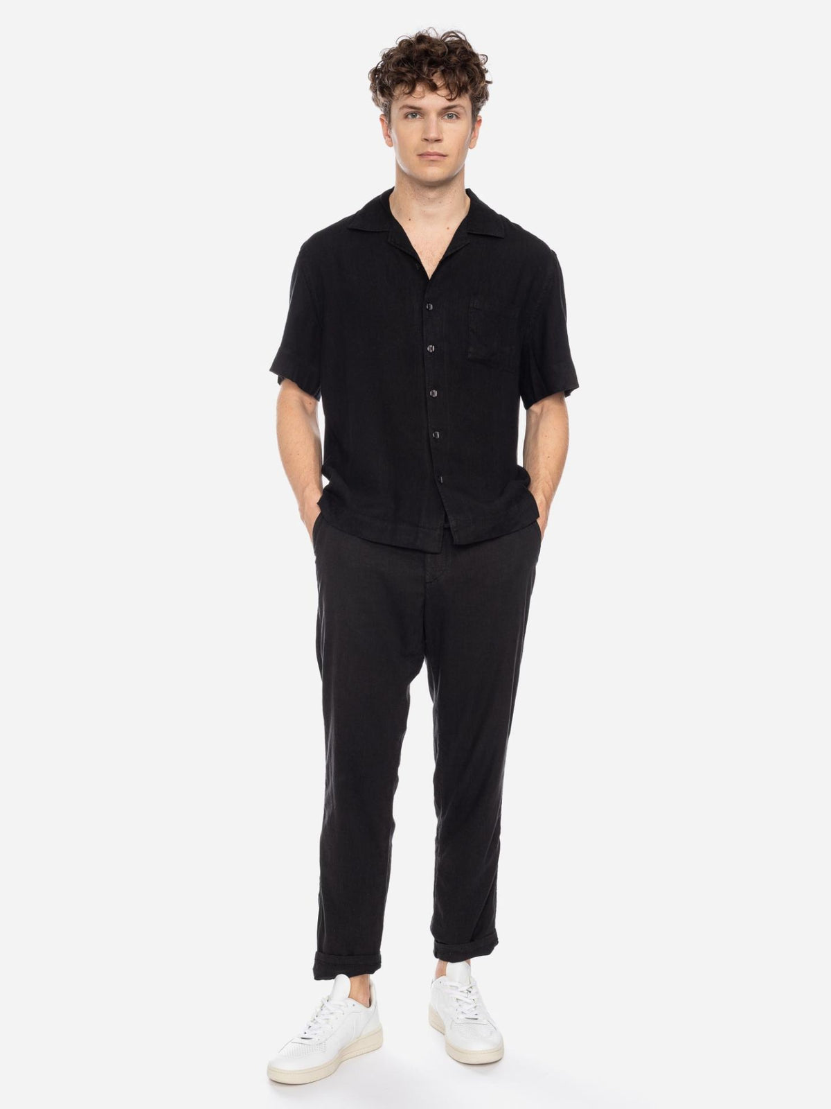Ato Berlin Short sleeve Linnen shirt - Black