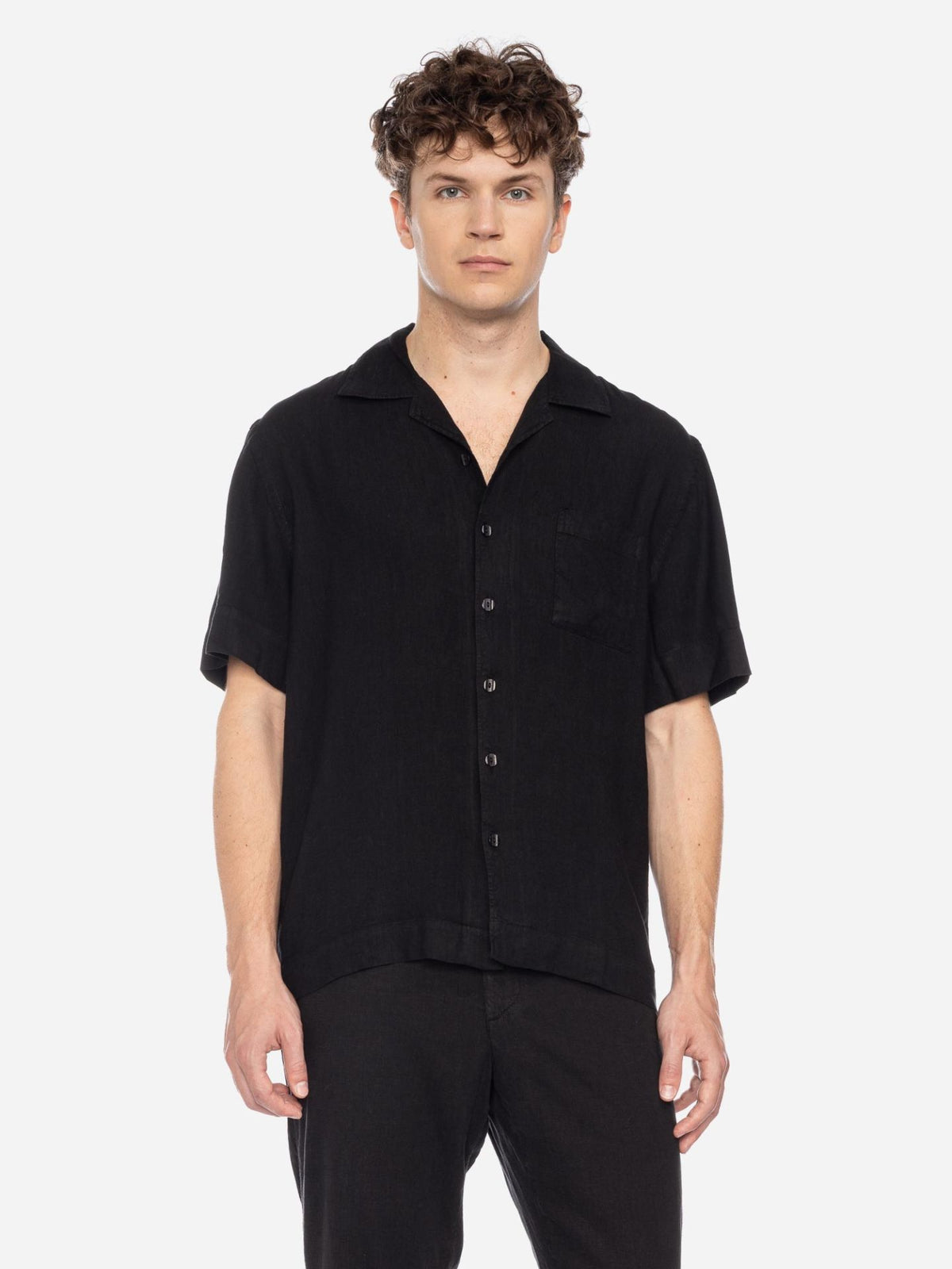 Ato Berlin Short sleeve Linnen shirt - Black