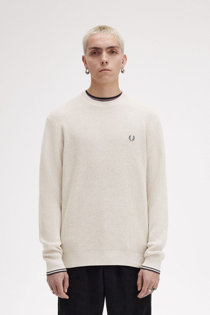 Fred Perry Knitwear - Waffle Stitch Jumper - Porridge Marl