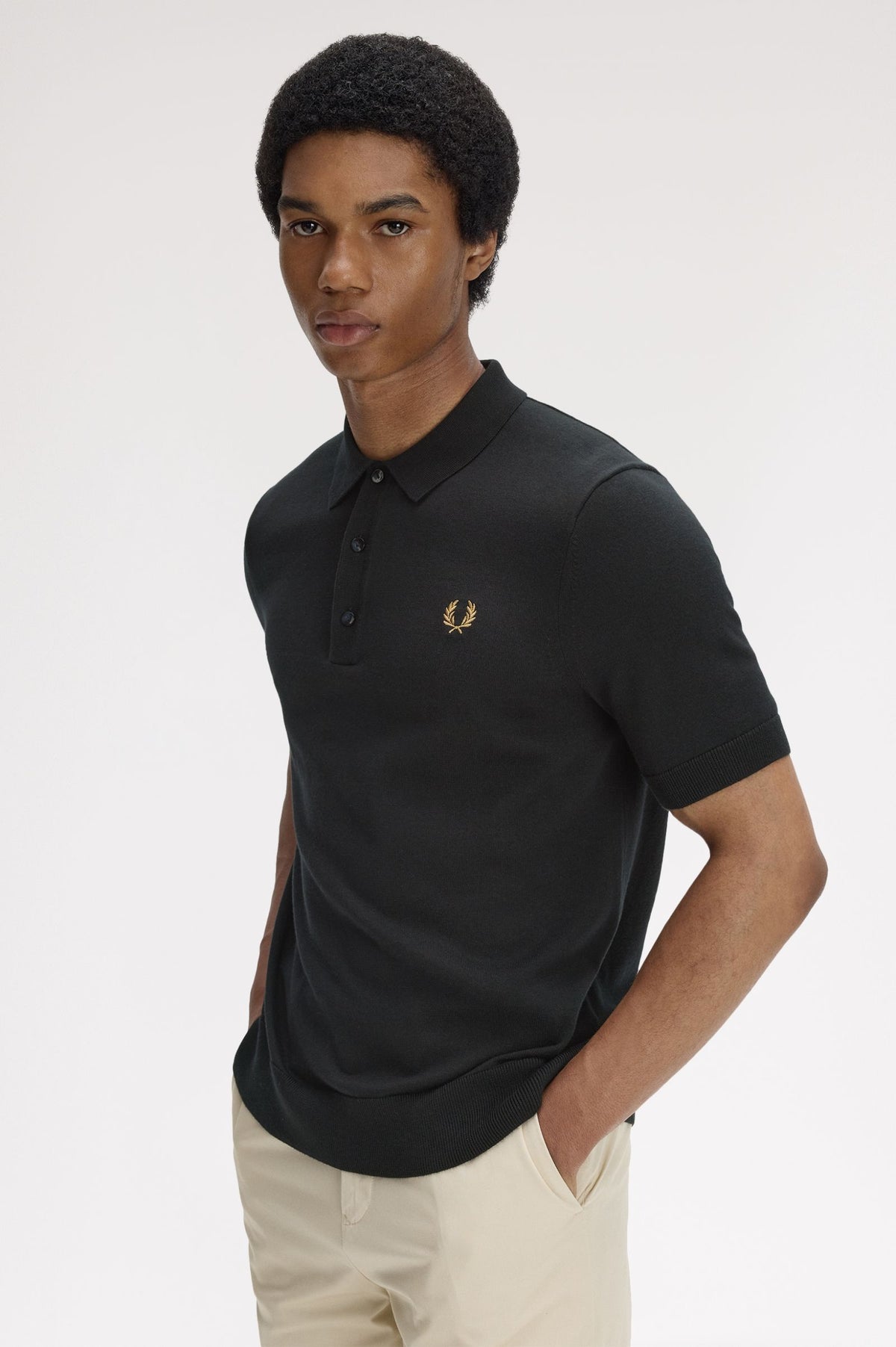Fred Perry Knitwear Cotton Knitted Shirt - Black / Gold