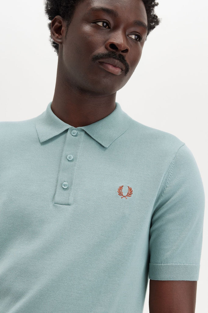 Fred Perry Cotton Knitted Shirt - Silver Blue