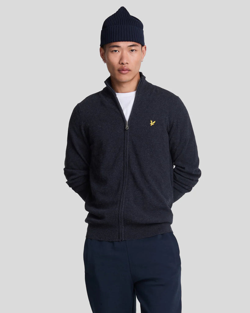 Lyle & Scott Lambswool Zip Through Cardigan - Dark navy marl