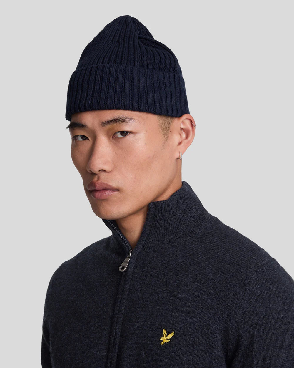 Lyle & Scott Lambswool Zip Through Cardigan - Dark navy marl