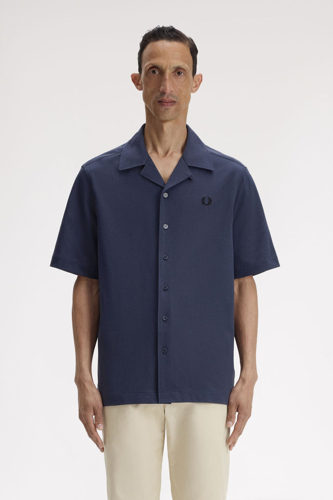 Fred Perry Compress Mesh Revere Collar Shirt - Dark Airforce