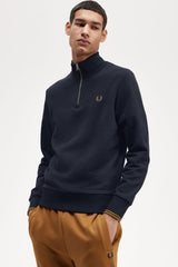 Fred Perry Sweater - Half Zip Sweatshirt - Navy / Dark Caramel