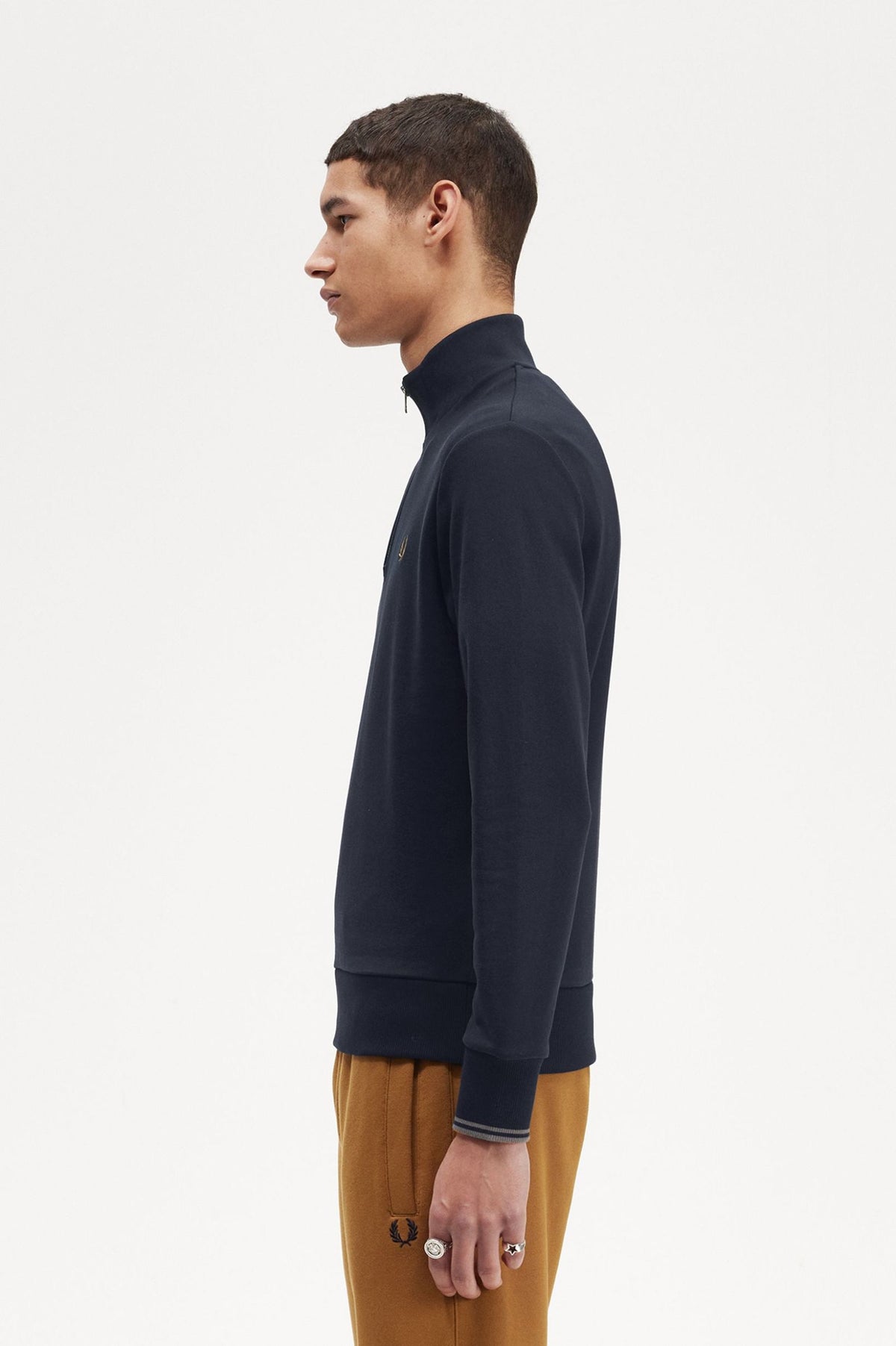 Fred Perry Sweater - Half Zip Sweatshirt - Navy / Dark Caramel
