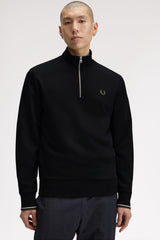 Fred Perry Half Zip Sweatshirt - Black / Ecru / Laurel Wreath Green