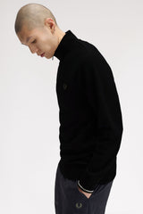 Fred Perry Half Zip Sweatshirt - Black / Ecru / Laurel Wreath Green
