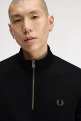 Fred Perry Half Zip Sweatshirt - Black / Ecru / Laurel Wreath Green