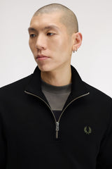 Fred Perry Half Zip Sweatshirt - Black / Ecru / Laurel Wreath Green