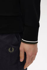 Fred Perry Half Zip Sweatshirt - Black / Ecru / Laurel Wreath Green