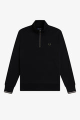 Fred Perry Half Zip Sweatshirt - Black / Ecru / Laurel Wreath Green