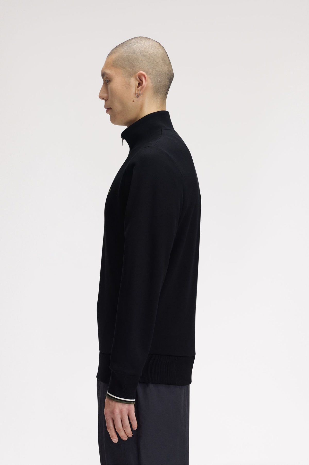 Fred Perry Half Zip Sweatshirt - Black / Ecru / Laurel Wreath Green