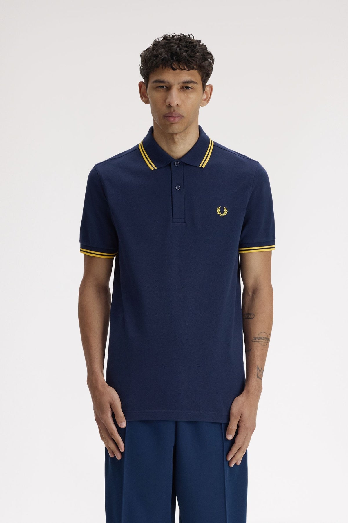 Fred Perry Twin Tipped M3600 Cotton piqué - Tennis Blue / Lemon Barley